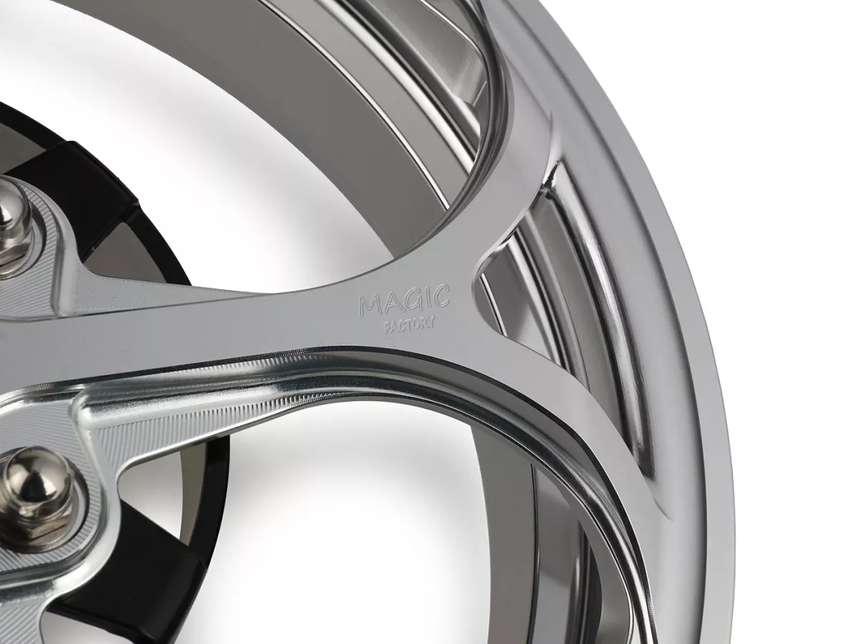Set roda Magic MG-21 3.00-12 inci, ditempa, perak untuk Vespa GTS/GTS Super/GTV/GT 60/GT/GT L 125-310, Sprint/Primavera 125-150
