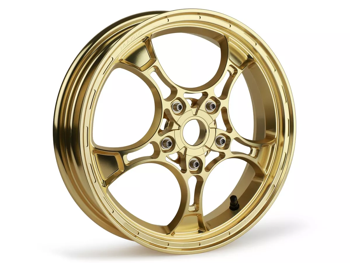 Felgen-Set Magic MG-26 3.00-12 Zoll, geschmiedet, golden für Vespa GTS/GTS Super/GTV/GT 60/GT/GT L 125-310, Sprint/Primavera 125-150
