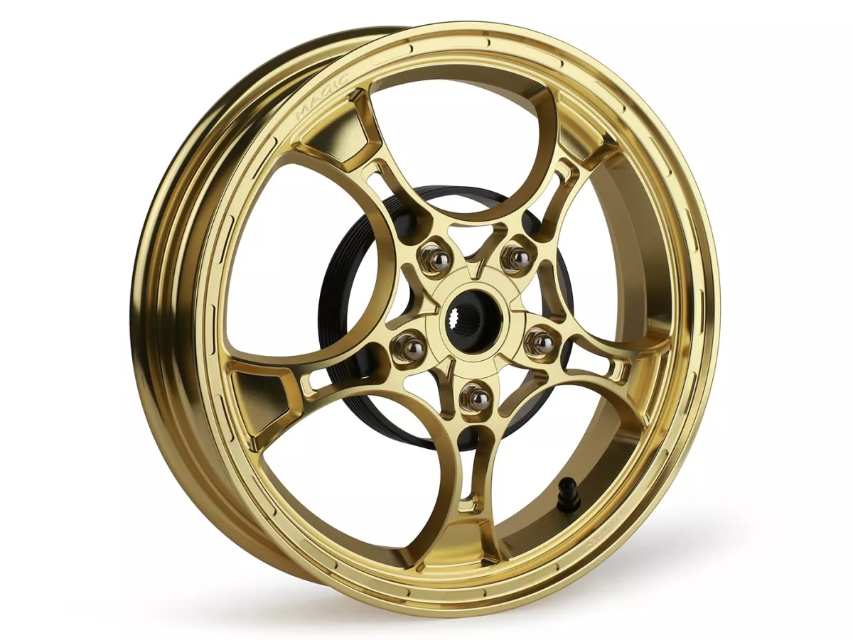 Felgen-Set Magic MG-26 3.00-12 Zoll, geschmiedet, golden für Vespa GTS/GTS Super/GTV/GT 60/GT/GT L 125-310, Sprint/Primavera 125-150