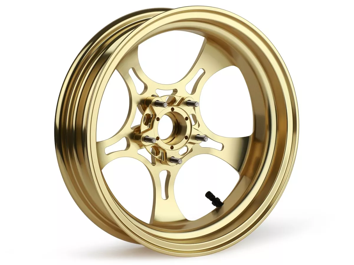 Felgen-Set Magic MG-26 3.00-12 Zoll, geschmiedet, golden für Vespa GTS/GTS Super/GTV/GT 60/GT/GT L 125-310, Sprint/Primavera 125-150