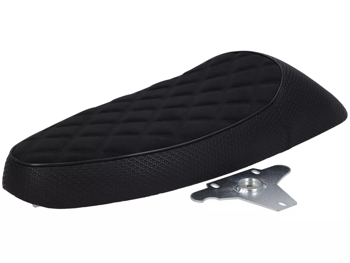 Selle -NISA Black Girl (Corps PVC)- Vespa Largeframe avec bouchon de réservoir rabattable - Vespa PX ancienne, Sprint, TS, GT/GTR, Super, VNA, VNB, VBA, VBB - Noir