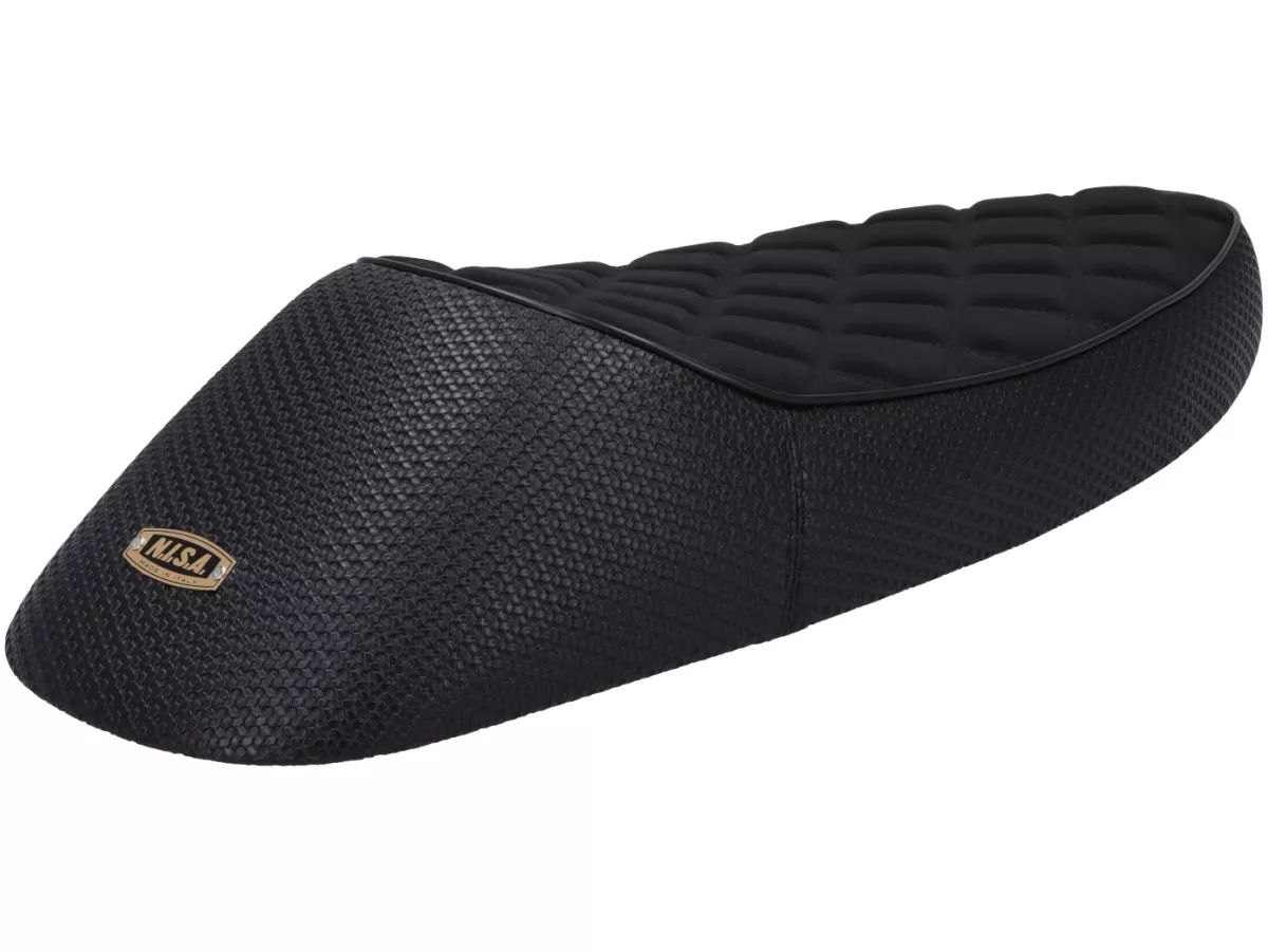 Selle -NISA Black Girl (Corps PVC)- Vespa Largeframe avec bouchon de réservoir rabattable - Vespa PX ancienne, Sprint, TS, GT/GTR, Super, VNA, VNB, VBA, VBB - Noir