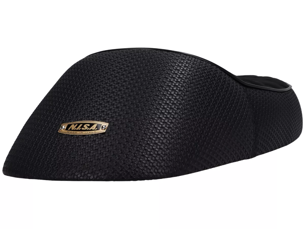 Selle -NISA Black Girl (Corps PVC)- Vespa Largeframe avec bouchon de réservoir rabattable - Vespa PX ancienne, Sprint, TS, GT/GTR, Super, VNA, VNB, VBA, VBB - Noir