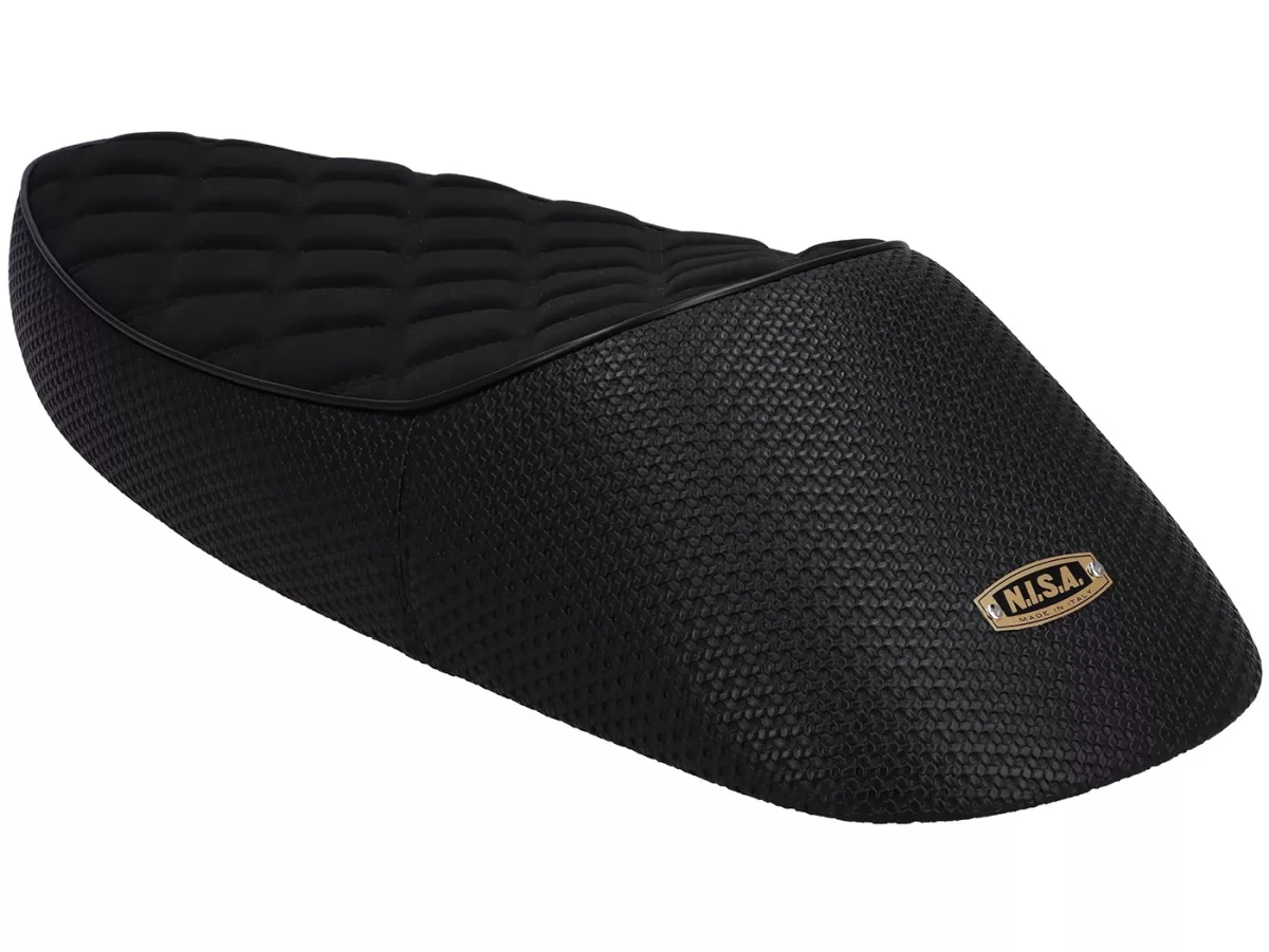 Selle -NISA Black Girl (Corps PVC)- Vespa Largeframe avec bouchon de réservoir rabattable - Vespa PX ancienne, Sprint, TS, GT/GTR, Super, VNA, VNB, VBA, VBB - Noir