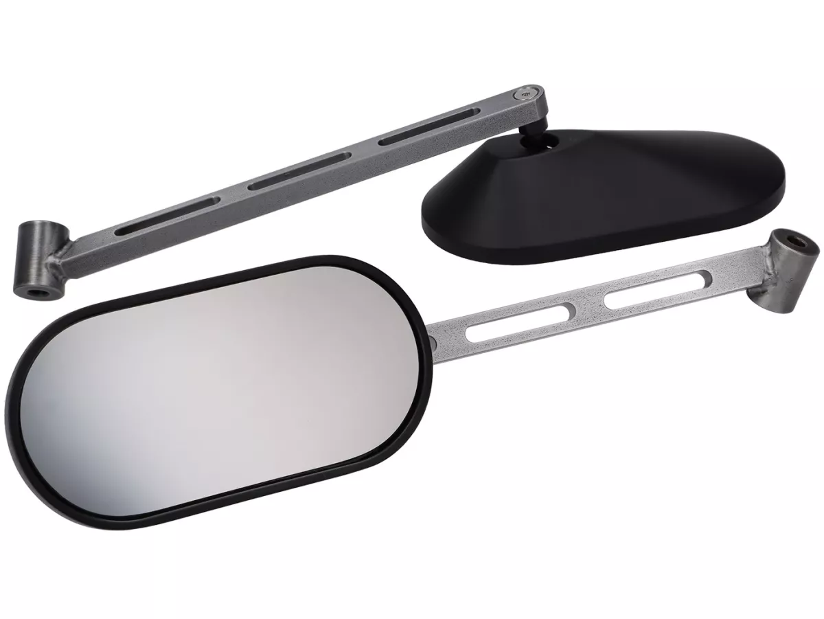 Set di specchietti sotto il manubrio -STD ScooterTec- Alluminio CNC per Royal Alloy GT, GP, TG - Materiale/colore: acciaio lucidato, superficie verniciata