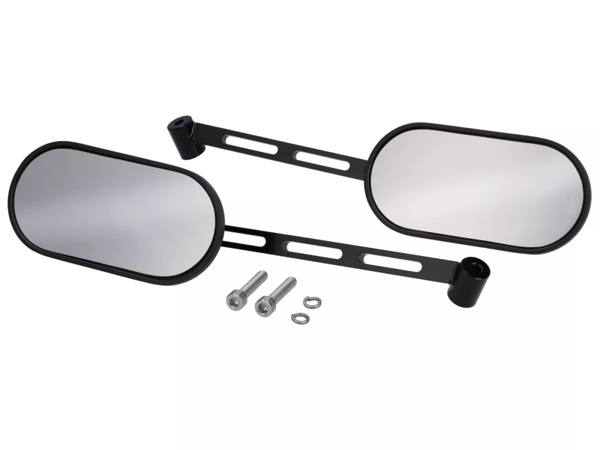 Spegelsats under styret -STD ScooterTec- Aluminium CNC för Royal Alloy GT, GP, TG - Material/färg: stål, blank svartlackerad yta