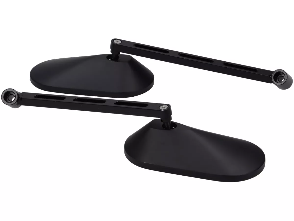 Spegelsats under styret -STD ScooterTec- Aluminium CNC för Royal Alloy GT, GP, TG - Material/färg: stål, blank svartlackerad yta