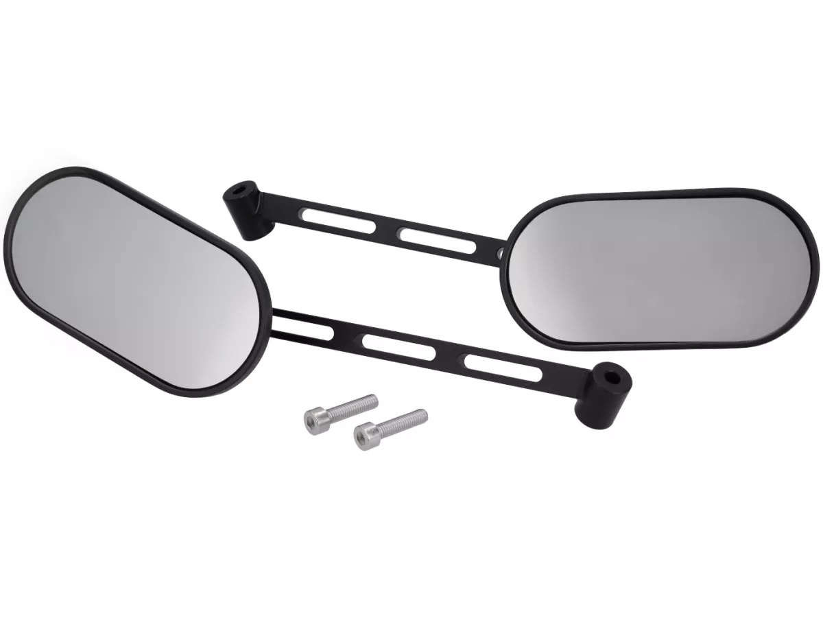 Spiegelset onder stuur -STD ScooterTec- aluminium CNC, links- voor Royal Alloy GT, GP, TG - Materiaal/kleur: staal, oppervlak zwart mat gelakt