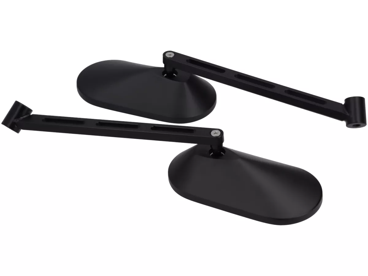 Spiegelset onder stuur -STD ScooterTec- aluminium CNC, links- voor Royal Alloy GT, GP, TG - Materiaal/kleur: staal, oppervlak zwart mat gelakt