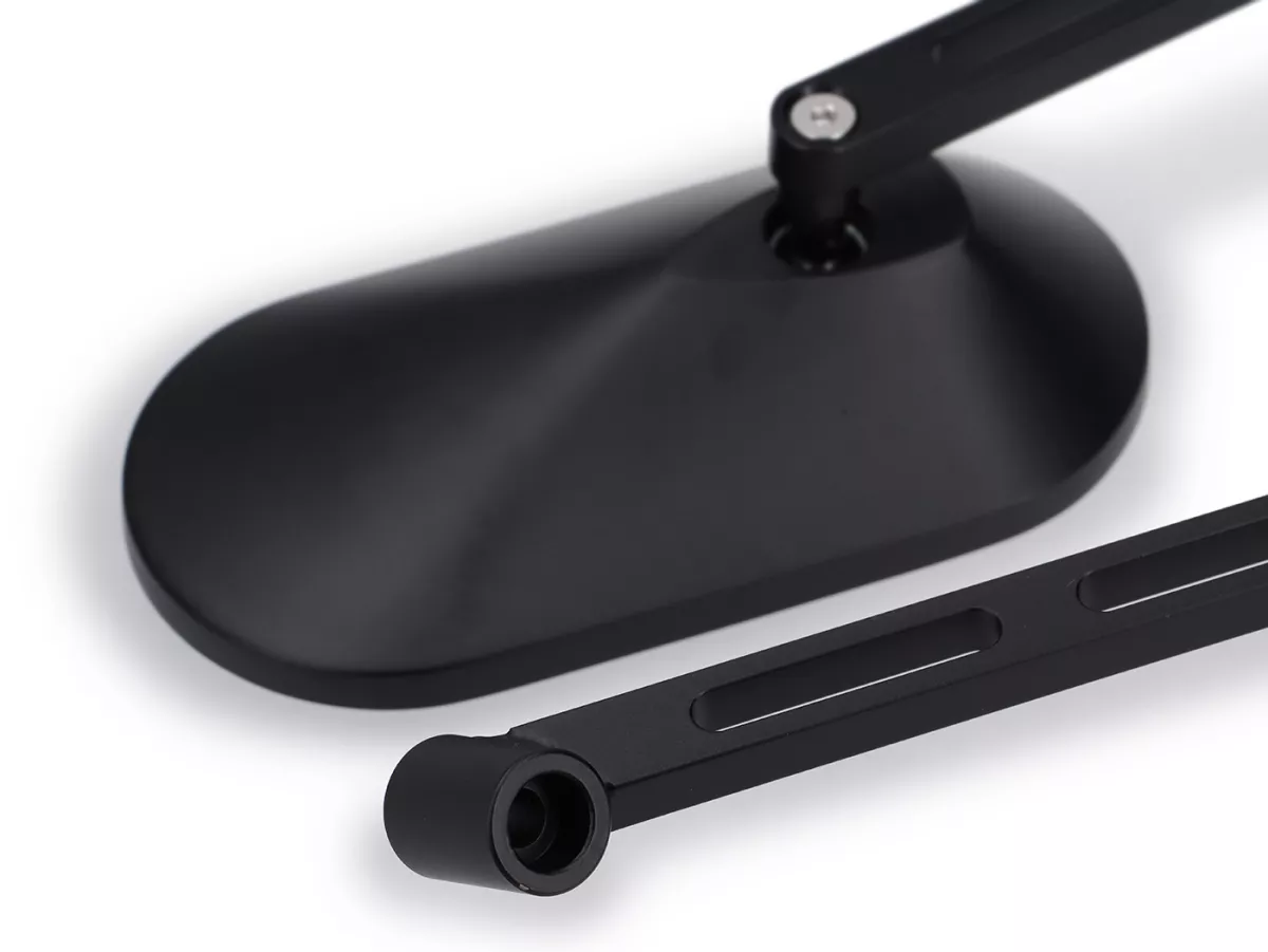 Spiegelset onder stuur -STD ScooterTec- aluminium CNC, links- voor Royal Alloy GT, GP, TG - Materiaal/kleur: staal, oppervlak zwart mat gelakt