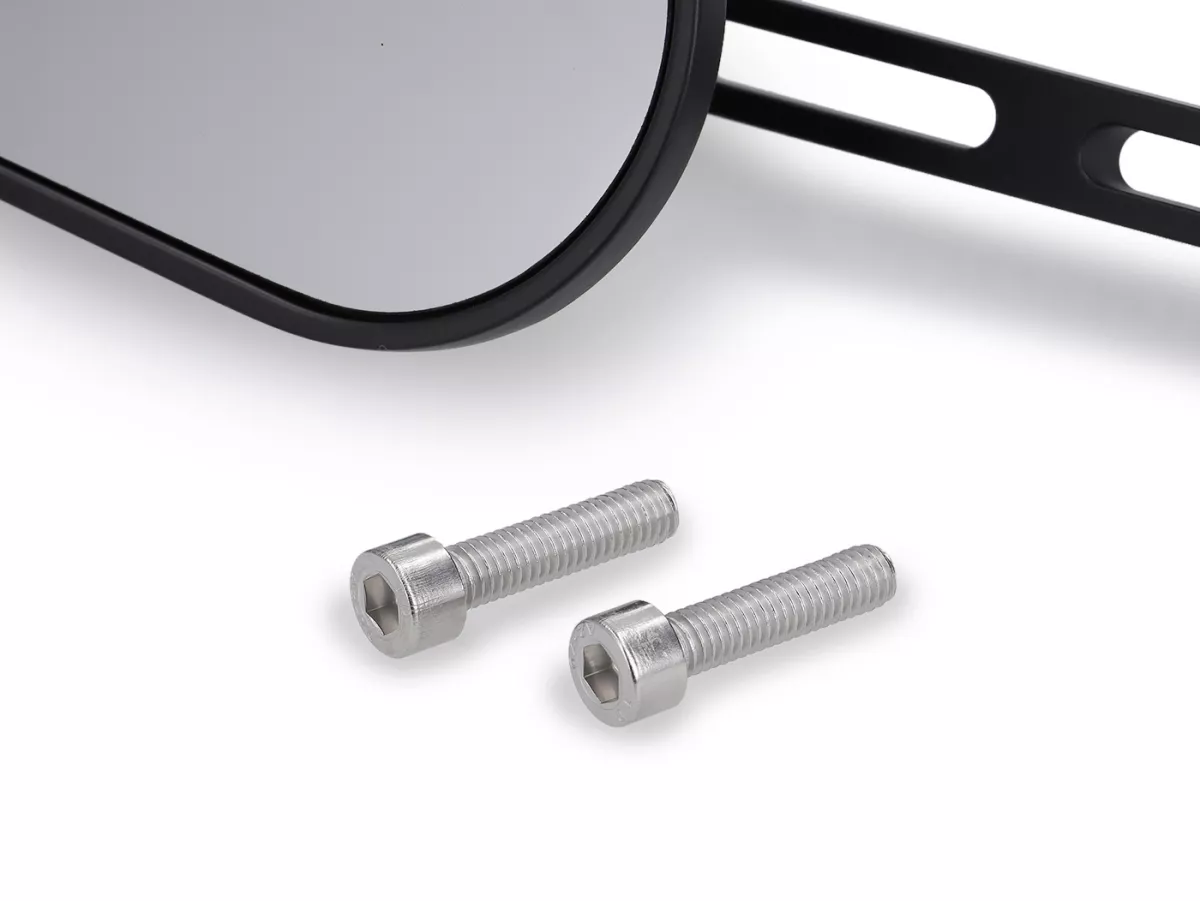 Spiegelset onder stuur -STD ScooterTec- aluminium CNC, links- voor Royal Alloy GT, GP, TG - Materiaal/kleur: staal, oppervlak zwart mat gelakt