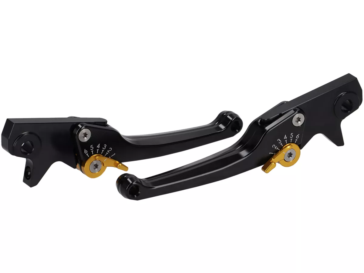 Set leva freno -SPIEGLER- Vespa GTS 125-310 Keyless Basic, Super, Super Sport, Super Tech - regolabile - nero / oro