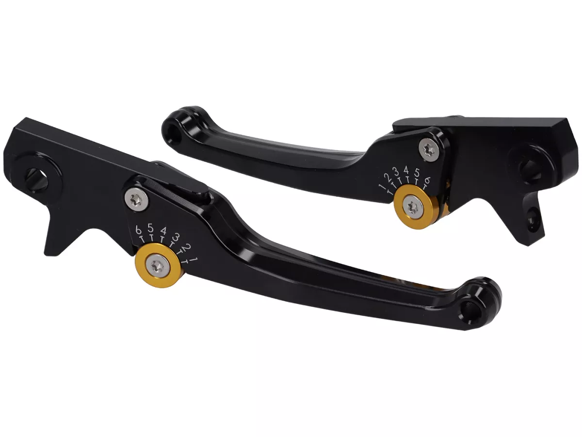 Set leva freno -SPIEGLER- Vespa GTS 125-310 Keyless Basic, Super, Super Sport, Super Tech - regolabile - nero / oro
