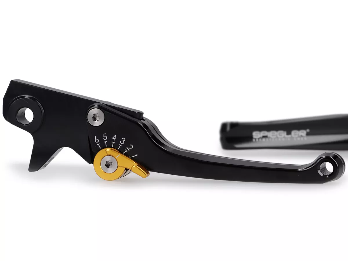 Set leva freno -SPIEGLER- Vespa GTS 125-310 Keyless Basic, Super, Super Sport, Super Tech - regolabile - nero / oro