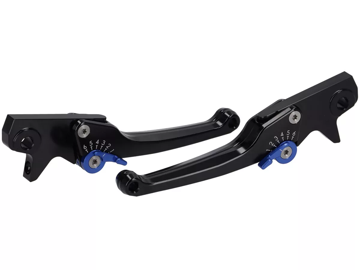 Bremshebel-Set -SPIEGLER- Vespa GTS 125-310 Keyless Basic, Super, Super Sport, Super Tech - einstellbar - schwarz / blau