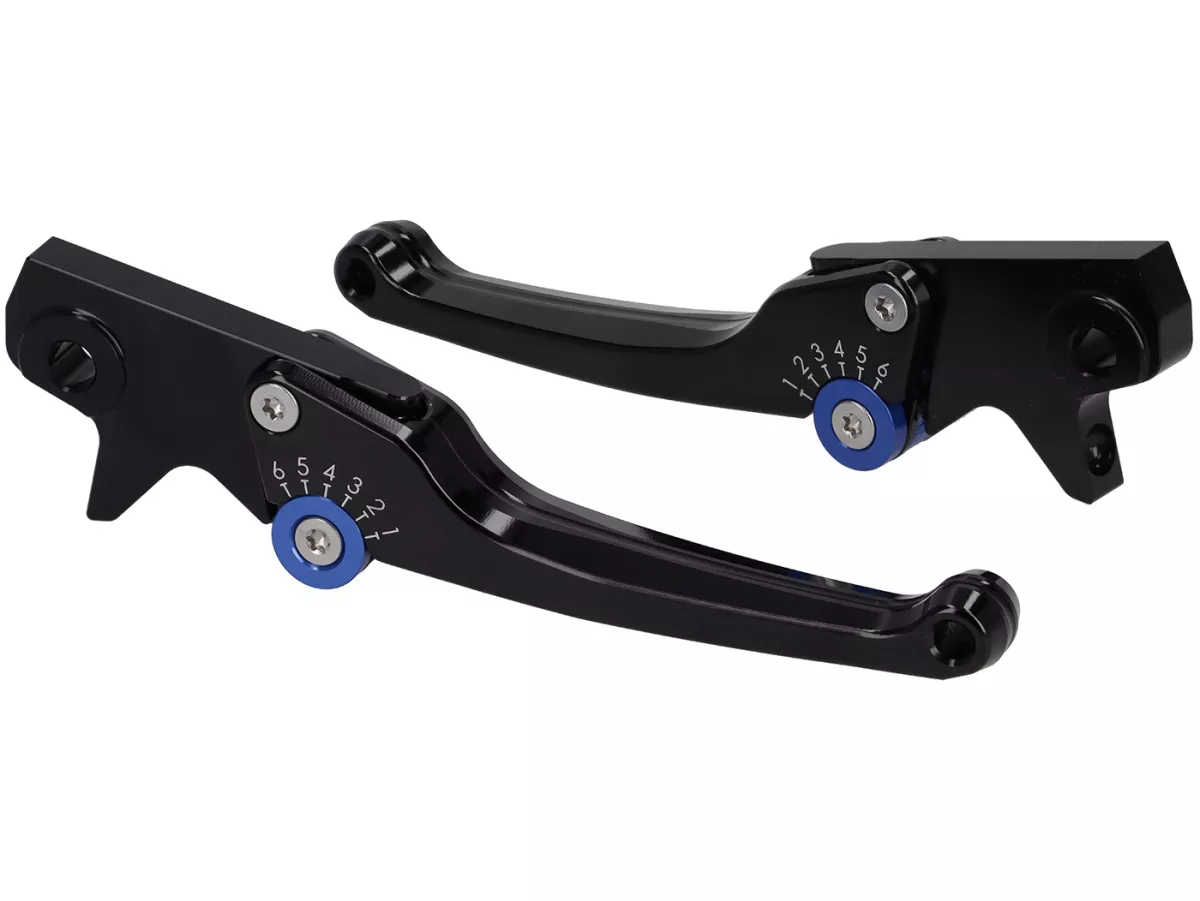 Bremshebel-Set -SPIEGLER- Vespa GTS 125-310 Keyless Basic, Super, Super Sport, Super Tech - einstellbar - schwarz / blau