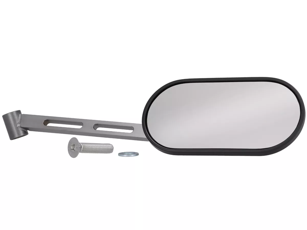 Specchio sotto il manubrio -STD ScooterTec- alluminio CNC, destro- per Vespa PX old, PX Lusso, PK S/XL e Motovespa DN, PX, Iris, PK - Materiale/colore: acciaio lucido, superficie verniciata