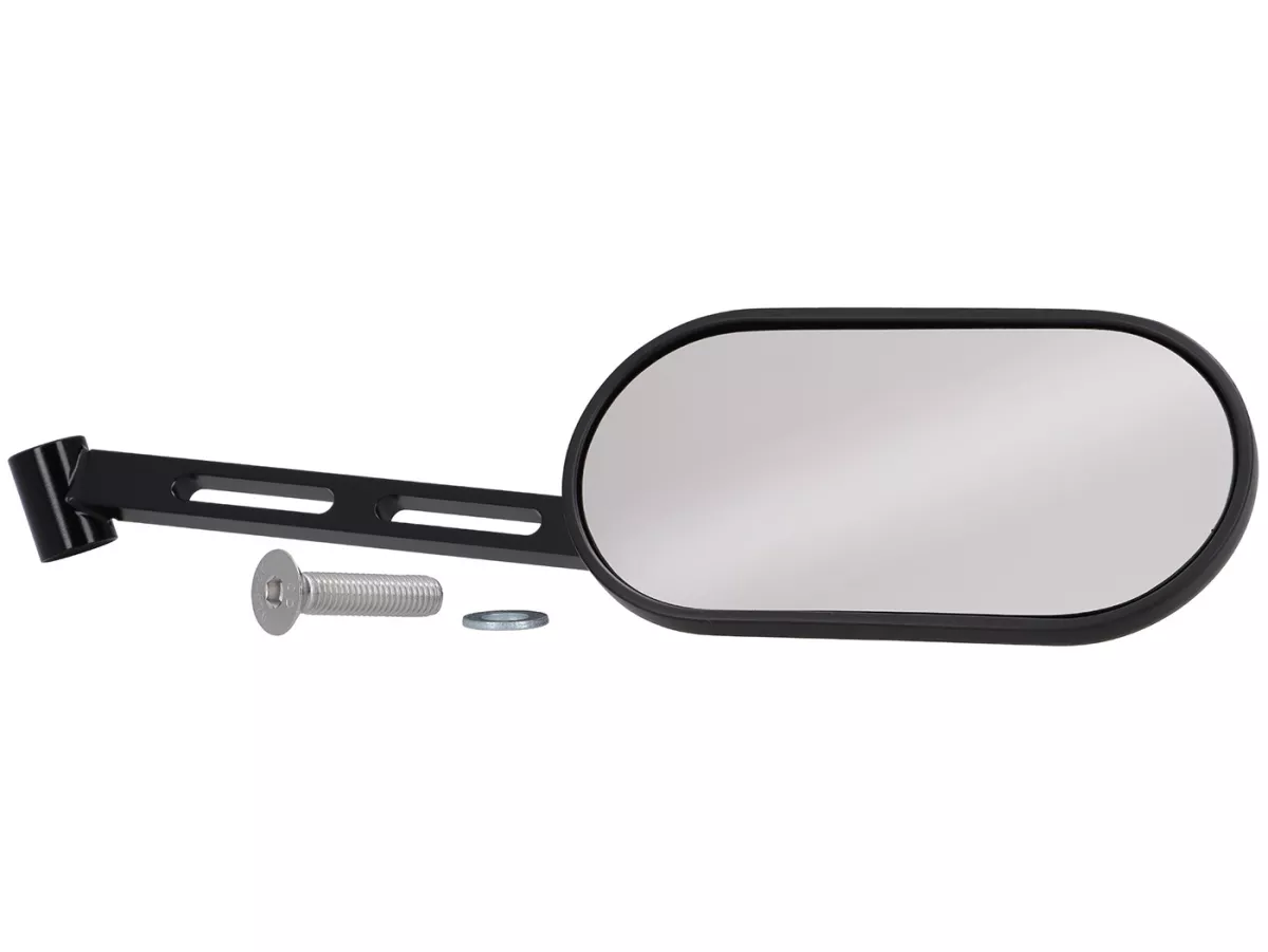 Specchio sotto il manubrio -STD ScooterTec- alluminio CNC, destro- per Vespa PX old, PX Lusso, PK S/XL e Motovespa DN, PX, Iris, PK - Materiale/colore: acciaio, superficie verniciata nera lucida