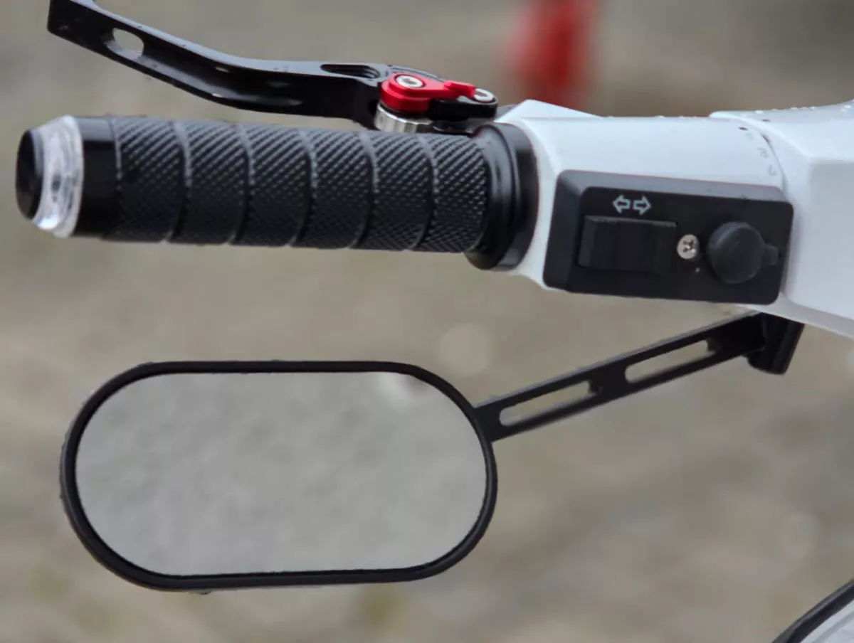 Mirror under handlebar -STD ScooterTec- aluminum CNC, right - for Vespa PX old, PX Lusso, PK S/XL and Motovespa DN, PX, Iris, PK - Material/color: steel, surface black matt lacquered