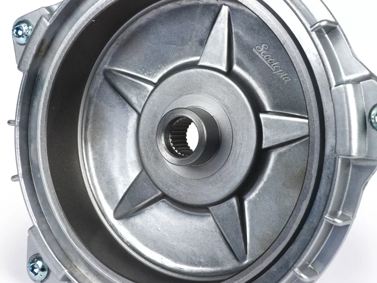 Rear brake hub 10 inch -SCOOTOPIA reinforced- Vespa PX (1984-), T5 125cc - oil seal 30mm - also suitable for PX (-1983), Rally180 (VSD1T), Rally200 (VSE1T), Sprint150 (VLB1T), TS125 (VNL3T), GT125 (VNL2T), GTR125 (VNL2T), GL150 (VLA1T)