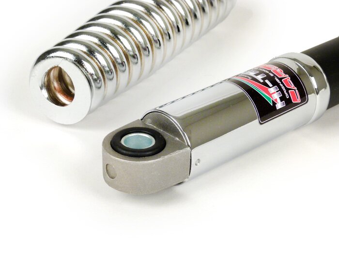 Shock absorber set front -CARBONE HI-TECH- l=165mm- Vespa Rally180 (VSD1T), Rally200 (VSE1T), Sprint150 (VLB1T), GT125 (VNL2T), GTR125 (VNL2T), TS125 (VNL3T) - chrome