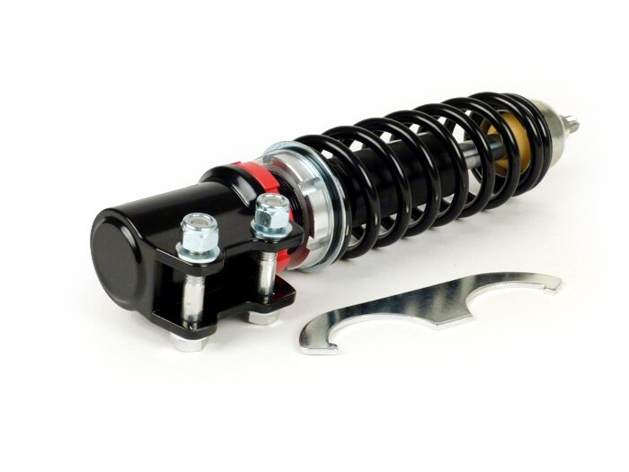 Voorschokdemper -CARBONE HI-TECH, 210mm (-2014)- Vespa ET4, LX50, LX 125, LX150, LXV50, LXV125, S50, S125, S150, zwart