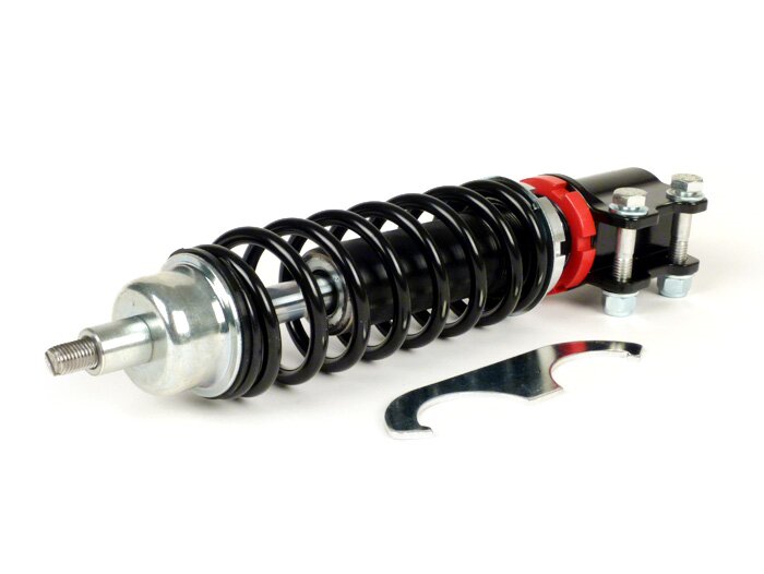 Voorschokdemper -CARBONE HI-TECH, 210mm (-2014)- Vespa ET4, LX50, LX 125, LX150, LXV50, LXV125, S50, S125, S150, zwart