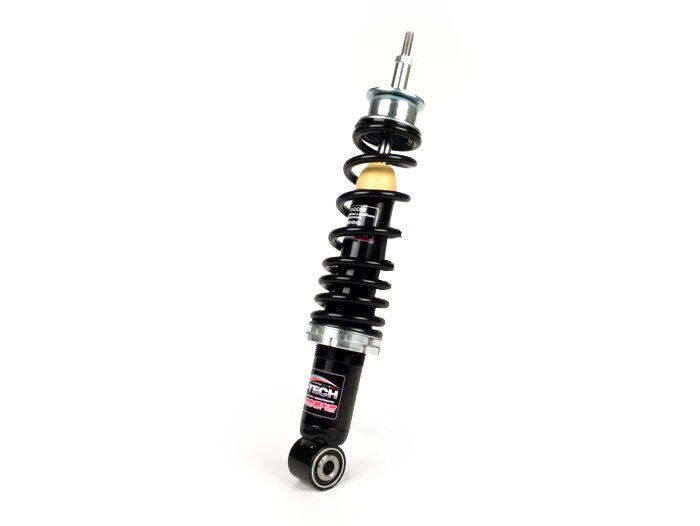 Shock absorber rear -CARBONE HI-TECH, 285mm, (2014-)- Piaggio Leader, Vespa Skipper 125-150, ZIP 125, LX50-150, LXV50-125, S50-150, ET4 125 (ZAPM19), bottom seating: lug - black