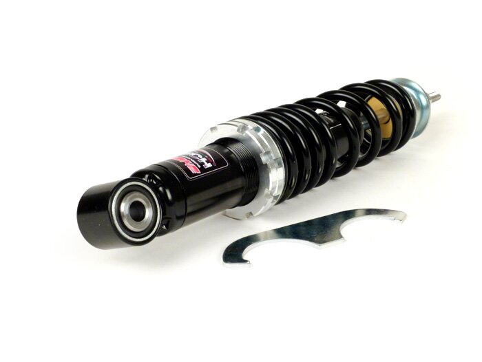 Shock absorber rear -CARBONE HI-TECH, 285mm, (2014-)- Piaggio Leader, Vespa Skipper 125-150, ZIP 125, LX50-150, LXV50-125, S50-150, ET4 125 (ZAPM19), bottom seating: lug - black