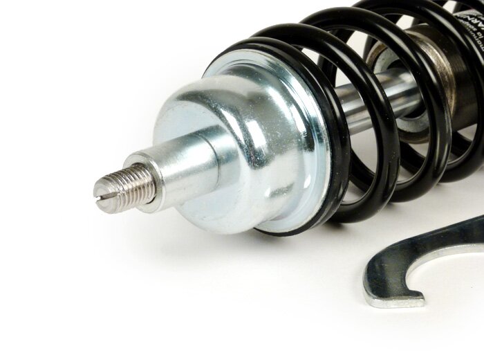 Shock absorber front -CARBONE HI-TECH, 210mm, (2014-)- Vespa Sprint50, Sprint125, Sprint150, bottom seating: lug - black