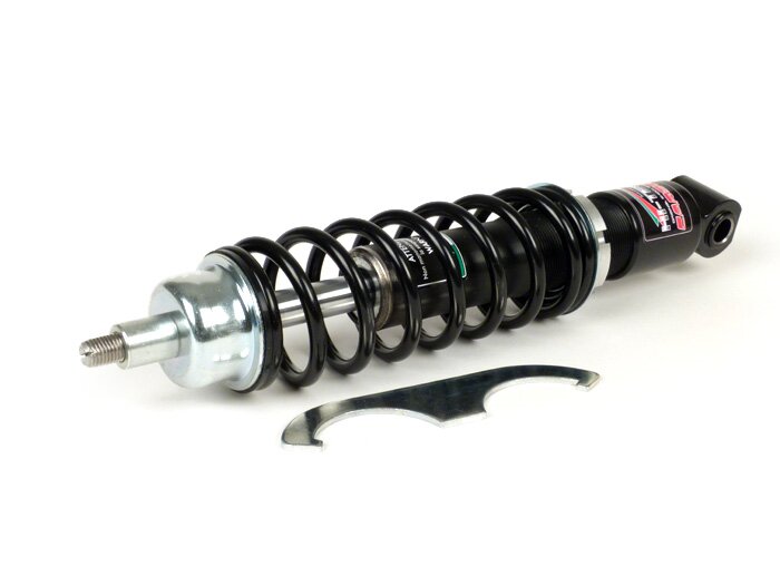 Shock absorber front -CARBONE HI-TECH, 210mm, (2014-)- Vespa Sprint50, Sprint125, Sprint150, bottom seating: lug - black