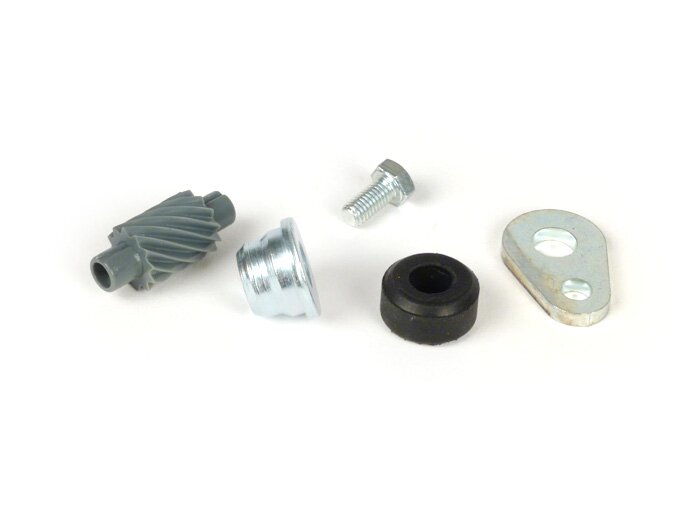 Speedometer worm set -OEM QUALITY- Vespa 12 teeth, l=28mm, 2.7mm square, gray (used in Vespa PX (1998-), Disc, My, 2011)