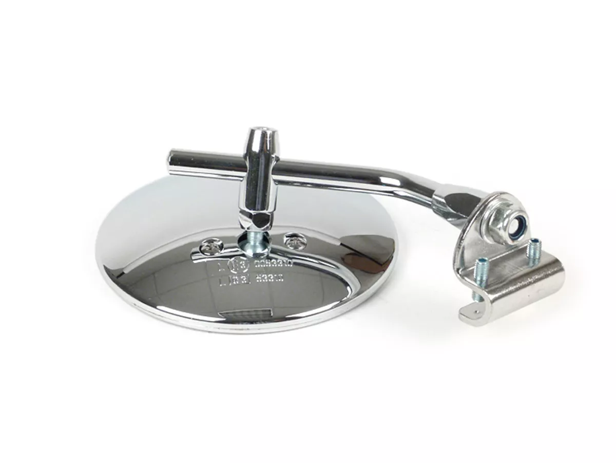 Mirror -FAR legshield clip on- Vespa universal - round Ø=105mm - (E-mark) - chrome