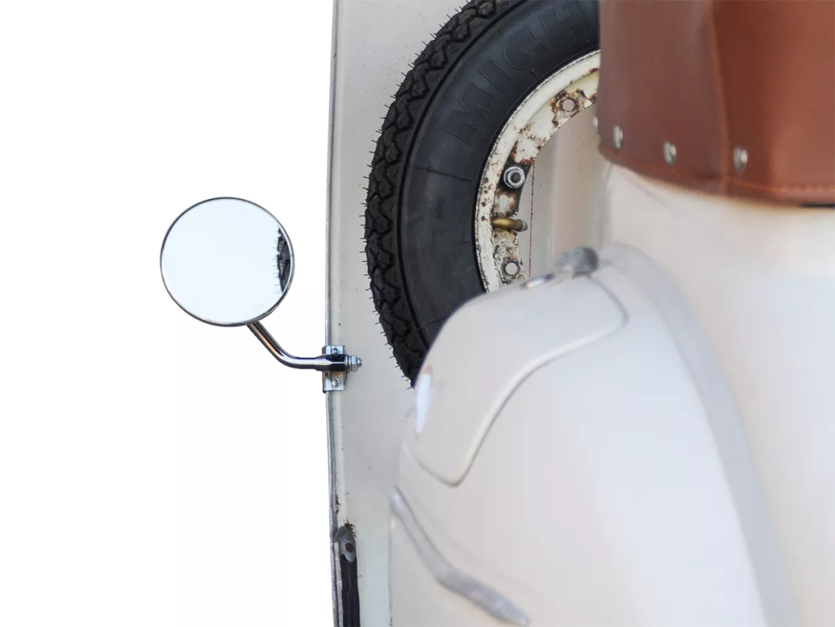 Mirror -FAR legshield clip on- Vespa universal - round Ø=105mm - (E-mark) - chrome