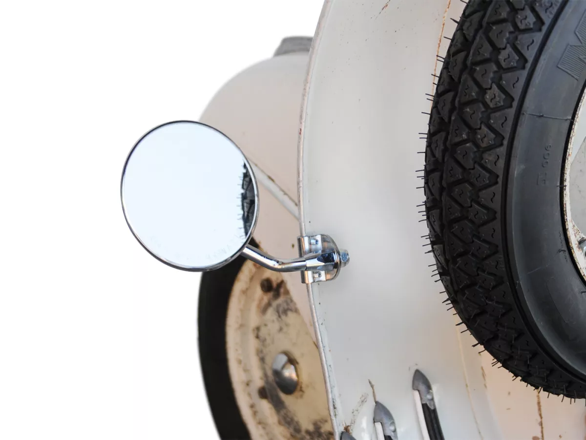 Mirror -FAR legshield clip on- Vespa universal - round Ø=105mm - (E-mark) - chrome