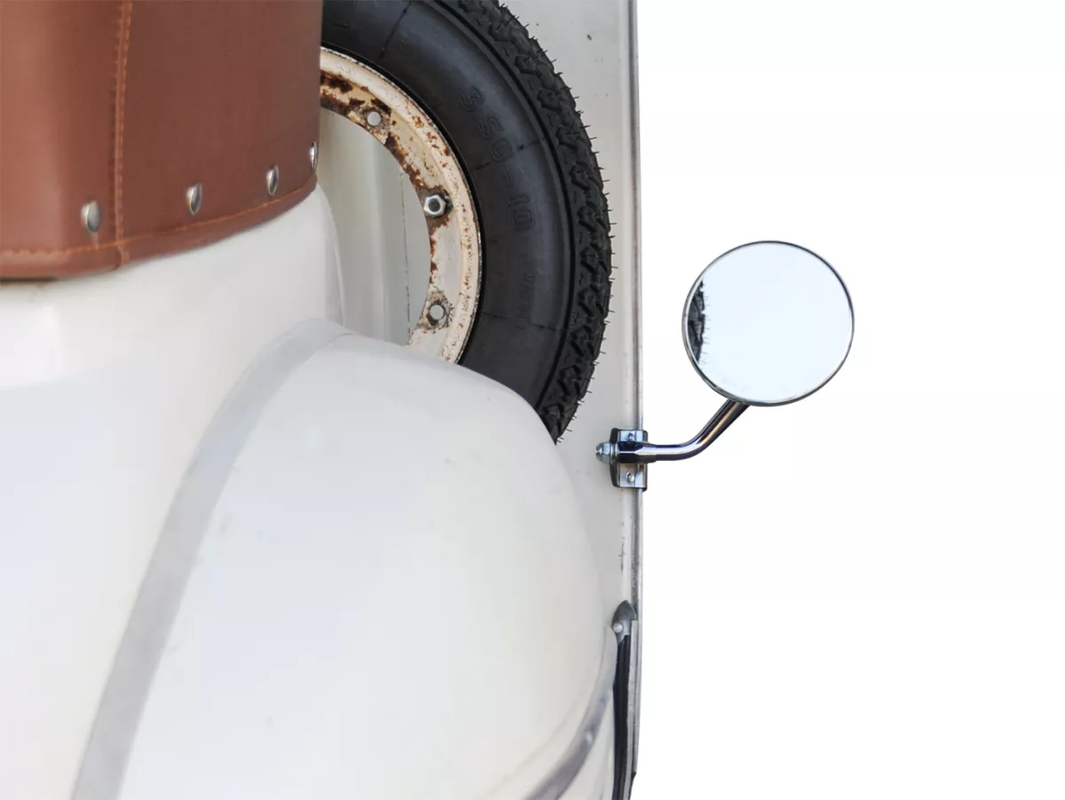 Mirror -FAR legshield clip on- Vespa universal - round Ø=105mm - (E-mark) - chrome
