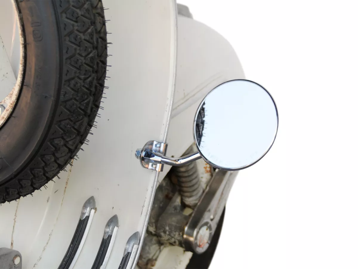 Mirror -FAR legshield clip on- Vespa universal - round Ø=105mm - (E-mark) - chrome