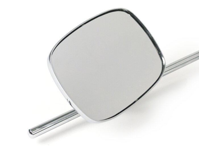 Mirror -FAR square, with bracket- Vespa V50 Special (trapeze), PV125, ET3, Rally, Sprint, PX, Super, TS125, GT125, GTR125, GL150, SS180 - lhs/rhs - E2 (E-mark) - chrome