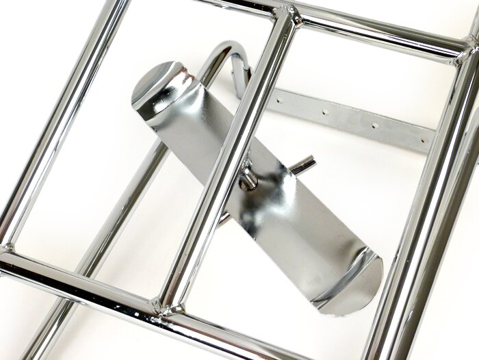 Rear rack -MOTO NOSTRA horizontal spare wheel holder- Vespa PX80, PX125, PX150, PX200 - chrome