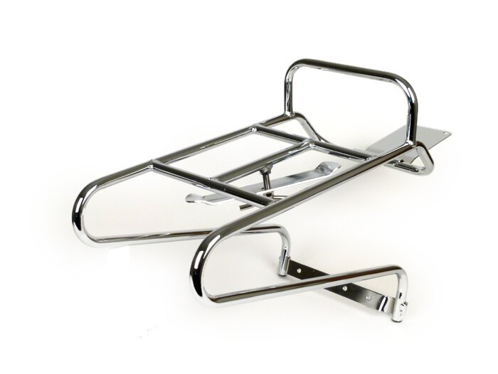 Rear rack -MOTO NOSTRA horizontal spare wheel holder- Vespa PX80, PX125, PX150, PX200 - chrome