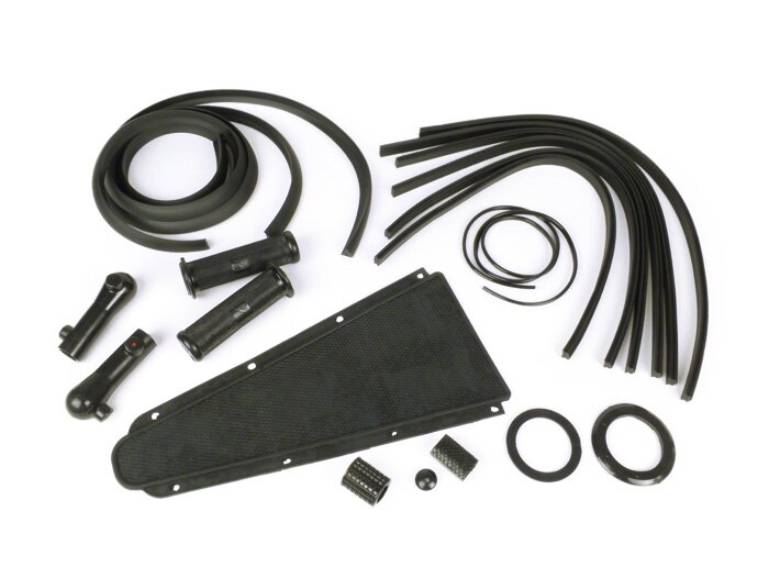 Assortiment caoutchoucs -VESPA 19 pièces- Vespa Rally180 (VSD1T), Rally200 (VSE1T), TS125, Sprint150, Sprint Veloce150, GT125, GTR125, Super125, Super150, GL150 - noir