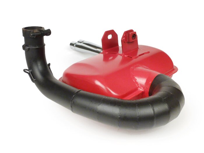 Uitlaat -RR-Box Sport dubbele pijp- Vespa PX80, PX125, PX150 - 166cc, 177cc - Rood