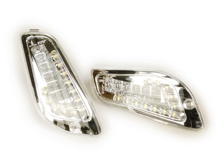Knipperlichtenset -POWER 1 LED-dagrijlicht (E-markering)- Vespa LX, LXV, S - wit - voor - helder glas