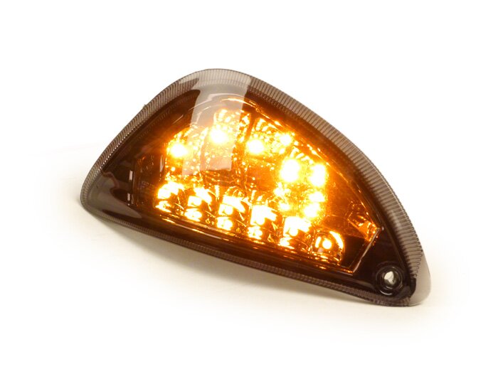 Juego de intermitentes -POWER 1 LED (E-mark)- Vespa LX, LXV, S - ahumado / tintado negro - trasero - cristal transparente