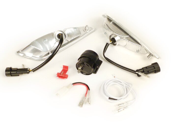 Knipperlichtenset -POWER 1 LED dagrijlicht (E-markering)- Vespa Primavera, Sprint - wit - voor - helder glas