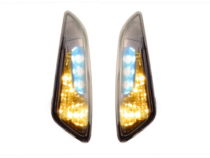 Richtingaanwijzerset -POWER 1 LED dagrijlicht (E-markering)- Vespa Primavera, Sprint - gerookt / zwart getint - voor - helder glas