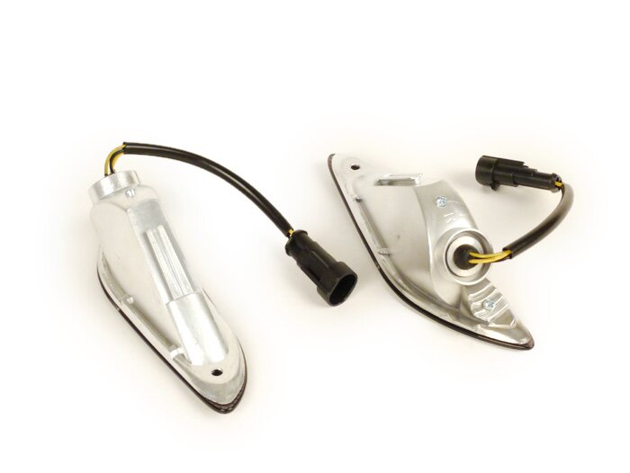 Knipperlichtenset -POWER 1 LED (E-markering)- Vespa Primavera, Sprint - gerookt / zwart getint - achter - helder glas