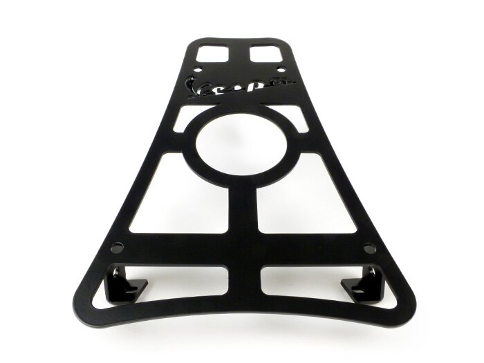 Bagagedrager step-through type bekerhouder met Vespa opschrift -CLASSIC RACKS- Vespa GTS 125-300, GTV, GTL, GT - zwart mat