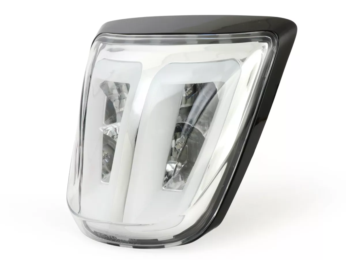 Fanale posteriore -POWER 1 LED Tube- Vespa Primavera, Sprint - vetro trasparente / cornice nera lucida