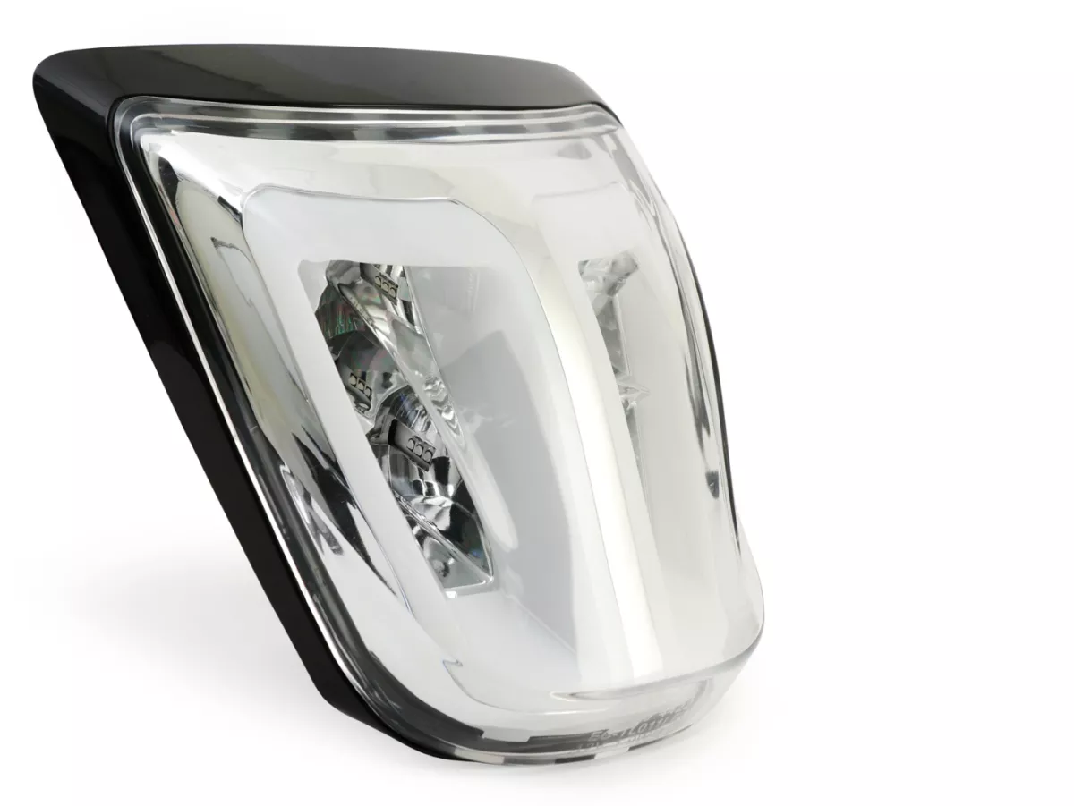 Fanale posteriore -POWER 1 LED Tube- Vespa Primavera, Sprint - vetro trasparente / cornice nera lucida